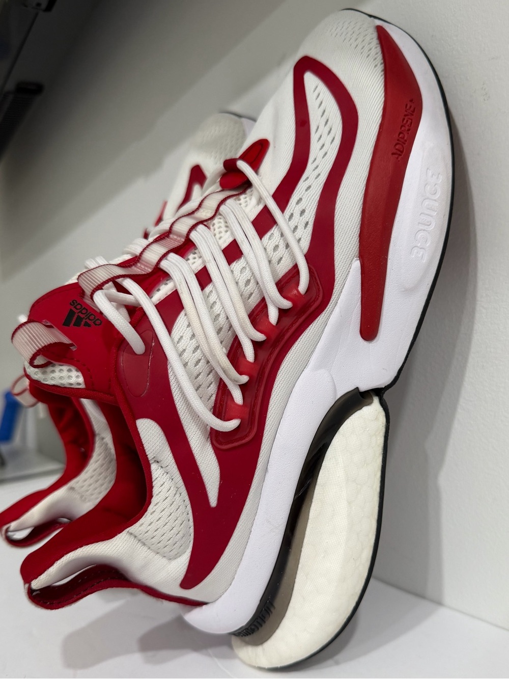 adidas White and Red Athletic Sneakers with Dynamic Overlays